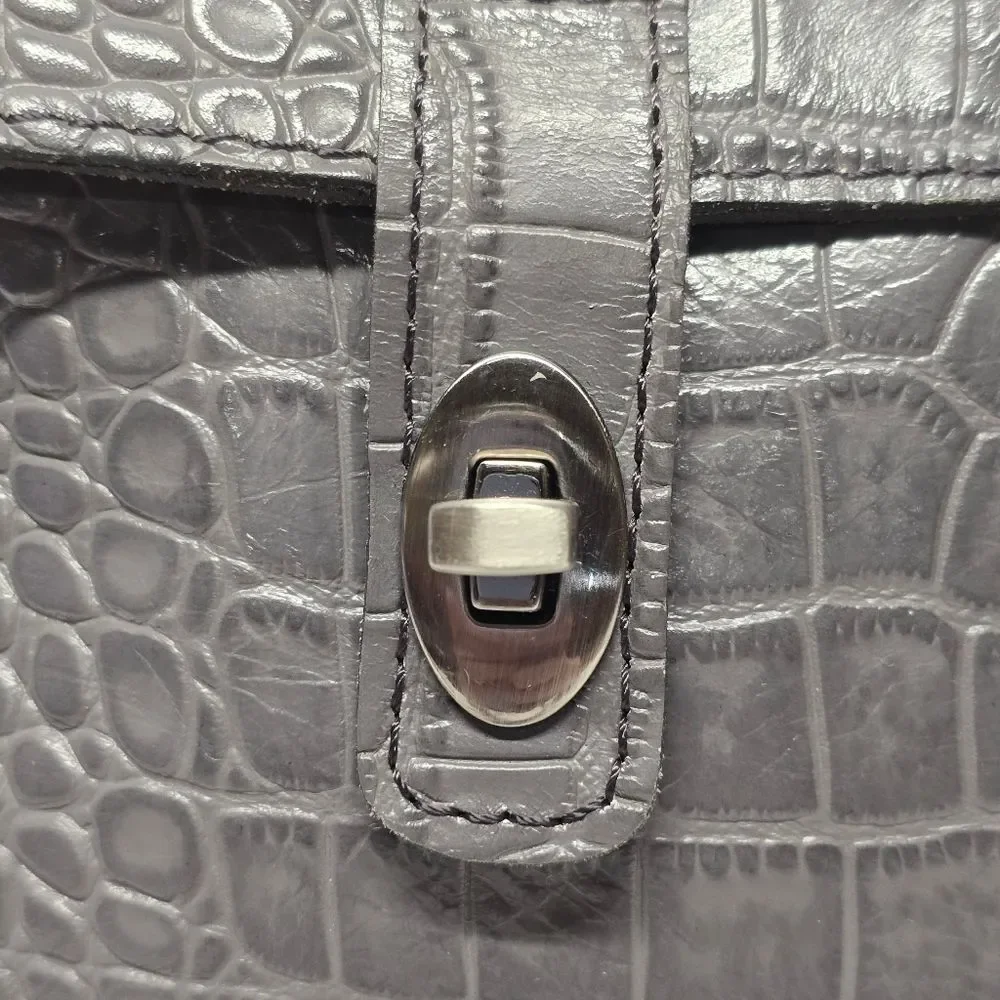 Patricia Nash Davoli Genuine Smokey Gray Croco Leather Convertible Backpack